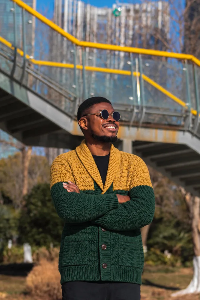 Green Bay crochet cardigan in green and yellow